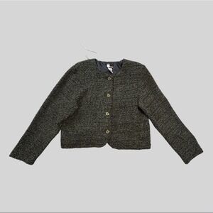 Vintage First Option Jacket Moss Green Womens Medium Boucle Knit Academia